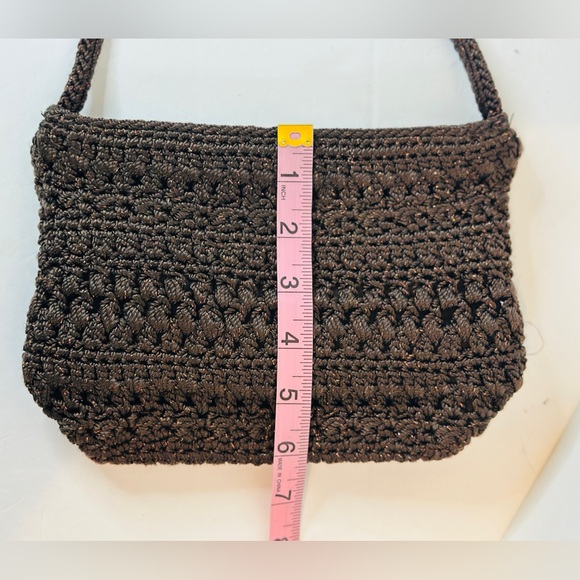 The Sak Crochet Woven Dark Brown Crossbody Shoulder Bag With Metallic Thread - Picture 4 of 6
